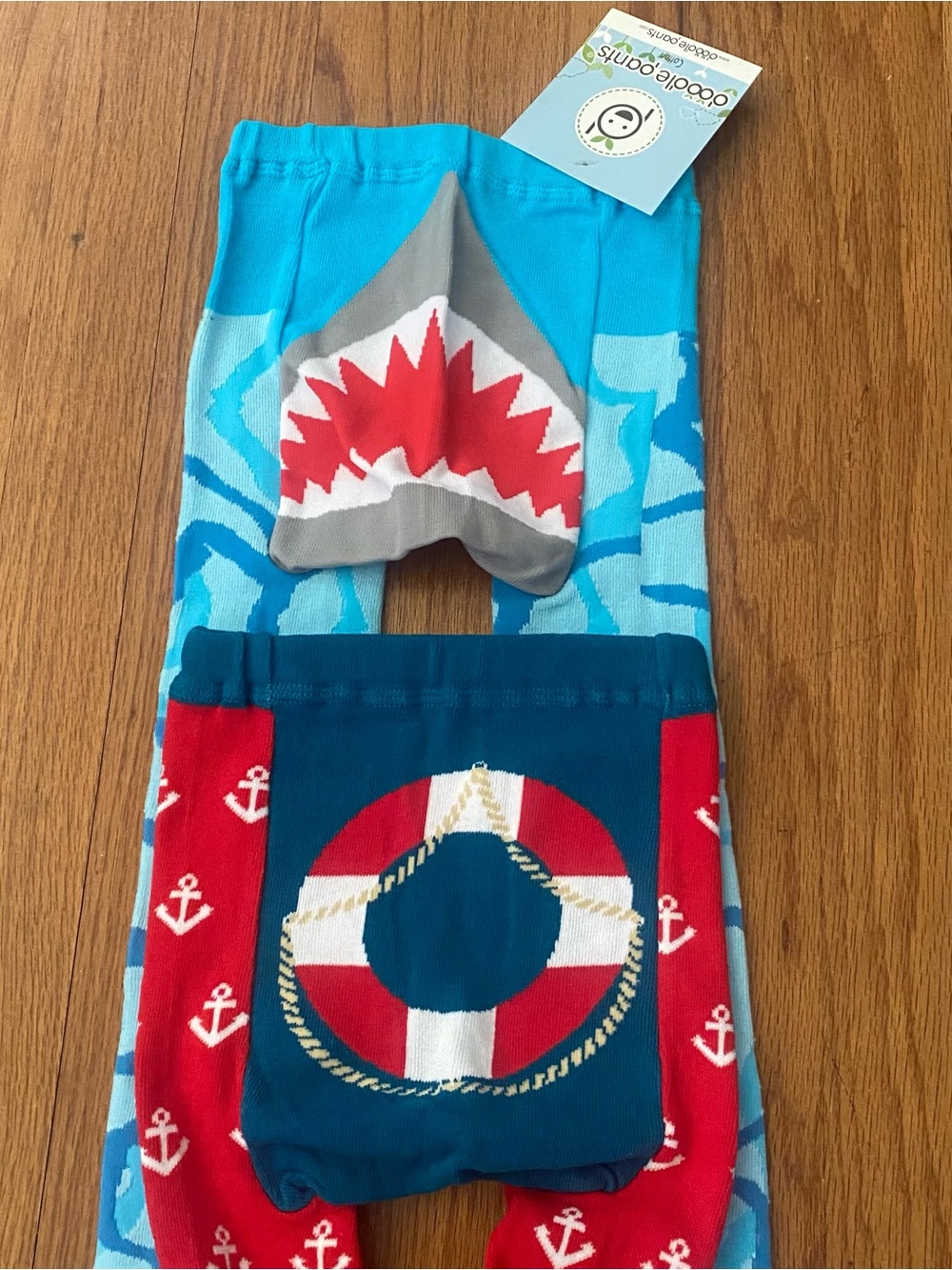 Doodle Pants Kids Leggings - Blue Shark & Red Anchor Nautical Set
